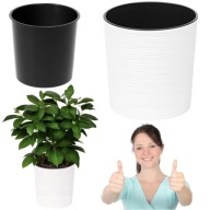 ZESTAW 2 SZT. DONICZKA DONICA NA KWIATY DŁUTO BIAŁA PLUS WKŁAD CZARNA 19 CM