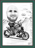 Karykatura dla motocyklisty a4 - 1osoba ręcznie wykonana