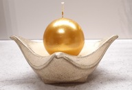 ŚWIECZNIK orginalny GIPS + świeca kula złota