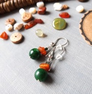 Srebrne 925 kolczyki etno bursztyn zielony jadeit hematyt BlackberriesArts