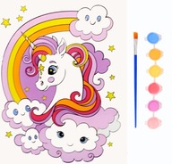 MALOWANIE PO NUMERACH DLA DZIECI OBRAZ PŁÓTNO FARBY PĘDZLE JEDNOROŻEC