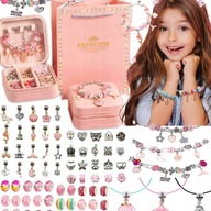 Zestaw Do Robienia Bransoletek Charms Biżuteria Koraliki Kuferek 66el