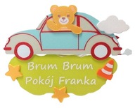 TABLICZKA Z IMIENIEM DZIECKA 3D AUTO DO POKOJU DZIECIĘCEGO PERSONALIZACJA