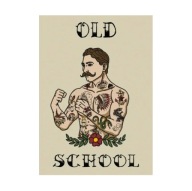 „Old School” – Vintage Plakat z Bokserem w Stylu Tatuażowym