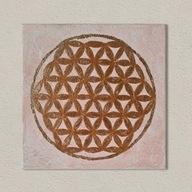 Obraz na płótnie ręcznie malowany akrylami mandala "Kwiat Życia" ze złotem