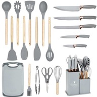 Zestaw noży kuchennych Elitehoff 5 noży + 12 przyborów + deska + blok