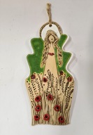 Anioł glina Praca ręczna Zawieszka figurka dekor na ścianę zieleń butelkowa