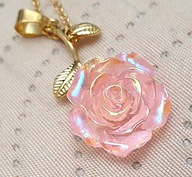 NASZYJNIK KOLIA KORALE KORALIKI RÓŻA ROSE VINTAGE OPADAJĄCA LIŚCIE KWIAT