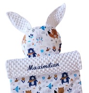 KOCYK DO WÓZKA 50x75cm minky HAFT imię METRYCZKA+poduszka MIŚ chrzest PREZE