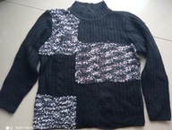 Sweter czarny półgolf 44 46 geometryczny wzór