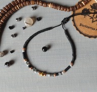 KATANIA TOHO bransoletka czerń niebo szafir miedź szkło BlackberriesArts