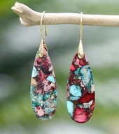 KOLCZYKI jaspis naturalny kamień czerwony turkus