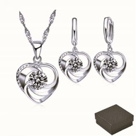 Komplet biżuterii srebrnej próba 925 serce z białym kamieniem i cyrkoniami