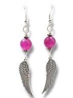 JF60 Urocze kobiece kolczyki kamienie JADEIT FUKSJA skrzydło