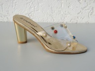 Złoto przezroczyste klapki "STEPHAN" rozmiar 40 Jak Nowe