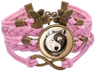 Skórzana bransoletka - Wilk - Yin Yang - regulowana, ozdobne dodatki - 20mm