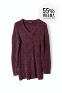 Bordowy męski sweter zimowy V-neck XS wełna moher pullover vintage