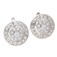 54988 Kolczyki platynowane 17 MM tarcza grecki wzór z cyrkoniami