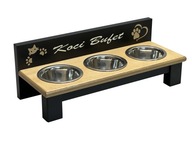 Stojak z trzema stalowymi miskami stalowymi dla kota 13 cm 370 ml + NADRUK