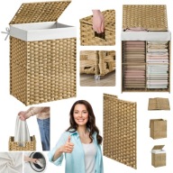 KOSZ NA PRANIE DUŻY POJEMNIK NA PRANIE Z UCHWYTAMI POKRYWĄ NATURALNY 90L