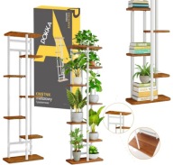 KWIETNIK METALOWY 7-POZIOMWY PIĘTROWY STOJAK NA DONICZKI KWIATY DREWNO 7P