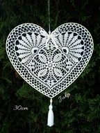 Szydełkowe serce 30x30 -zawieszka /dekoracja okienna/ rękodzieło Juka