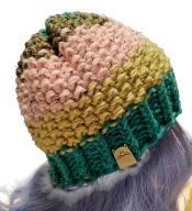 Trzykolorowa czapka z serii "Tweed", z wełną, handmade, unikat