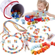 DREWNIANE KORALIKI DO NAWLEKANIA 96 EL. EDUKACYJNE MONTESSORI CLASSIC WORLD