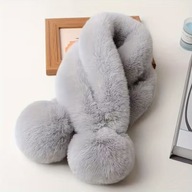 SZAL SZALIK mini CIEPŁY ZIMOWY IMITACJA FUTRA PUCHATY anime moda szary