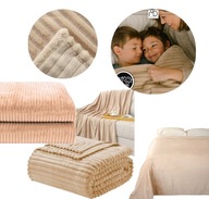 KOC TŁOCZONY W PASKI 160X200 CM PLED NARZUTA NA ŁÓŻKO FOTEL MIŁY DUŻY BEŻ