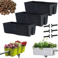 3X DONICZKA BALKONOWA NA KWIATY SKRZYNKA NA BALUSTRADĘ 60 CM + KERAMZYT 5L