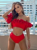 Asos komplet bikini z odkrytymi ramionami czerwony R. 40
