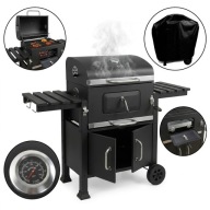 GRILL WĘGLOWY OGRODOWY DUŻY ŻELIWNY RUSZT Z SZAFKĄ REGULACJĄ + POKROWIEC