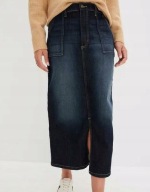 Okazja !_NOWA granat WYSMUKLAJACA spódnica jeans J.BANER_baweł+lycra 50/52