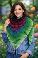 PIĘKNA AŻUROWA SZYDEŁKOWA CAŁOROCZNA CHUSTA XXL GRANATOWO/BORDOWO/ZIELONA