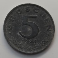 *AUSTRIA [0681]*5 groszy 1963 Druga Republika 5 GROSCHEN, Herb Orzeł