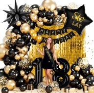 MEGA ZESTAW NA 18 URODZINY CZARNO ZŁOTY ŚCIANKA SZARFA 18 LAT 100 BALONÓW