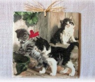 Robótkownia Kafelek obrazek 15x15 Kot Kotki psotki kokardka z lewej