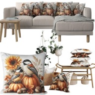 POSZEWKA NA PODUSZKĘ JESIENNA DEKORACYJNA 40X40 PTASZKI DYNIE