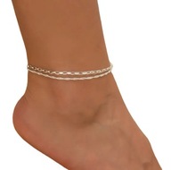 Srebrna bransoletka na kostkę dwuwarstwowa