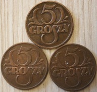 5 GR GROSZY 1938 ROK - ZESTAW 3 SZTUK - CIEKAWE STANY