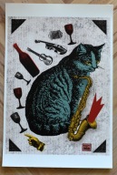 plakat kolaż KAJA RENKAS kot z saksofonem x Fundacja KOT