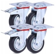 KÓŁKA OBROTOWE 75mm 200kg KOŁA METALOWO GUMOWE ZESTAW JEZDNY WÓZKÓW HAMULEC