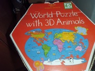 Puzzle 3D MAPA ŚWIATA dla najmłodszych 21 elem. + 14 Zwierząt