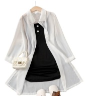 Dziewczęcy zestaw elegancki koszula + sukienka z guzikami 2-częściowy 9-10l