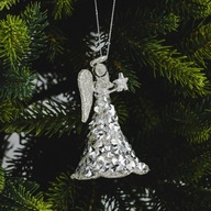 Bombka ANIOŁEK SZKLANY ZAWIESZKA ozdoba choinkowa anioł ze szkła SREBRNY