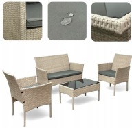 ZESTAW MEBLI OGRODOWYCH 2XFOTEL SOFA STOLIK NA TARAS BALKON KOLOR NATURALNY