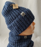 (05) Czapka wełniana z kominem XS/S - rozmiar uniwersalny ok. 48 - 54 cm.