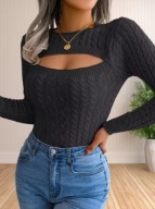 ELEGANCKI DAMSKI SWETER CIEPLY JESIENNY ZIMOWY DŁUGI RĘKAW DEKOLT