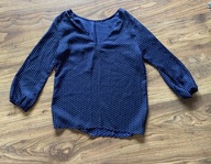 Granatowa bluzka długi rękaw białe groszki dekolt